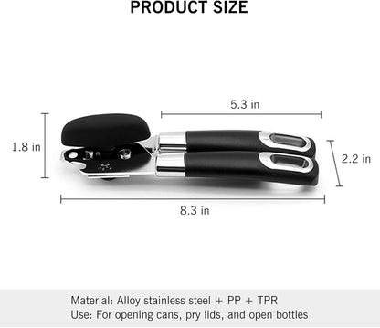NileHome Can Opener, Stainless Steel Smooth Edge Manual Can Opener Classic Multifunction Can Opener Heavy Duty Kitchen Tool with Bottle Opener, Black&White