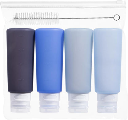 MICEBAY Condiment Squeeze Bottles for Sauces, 2-oz Mini Silicone Salad Dressing Container to Go with Reusable Sandwich Bag, Leakproof Ketchup Bottle for Bento Lunch Box, 4 Pack, Candies