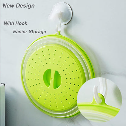 2 Pack Upgraded Collapsible Microwave Lid, Vented Microwave Splatter Cover, 10.5 inches Plate Cover with Hook Hole, Vegetable Fruit Colander Multi-function Kitchen Gadget