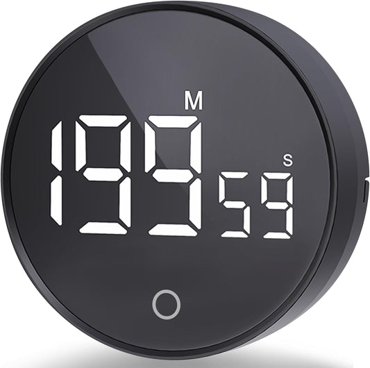Digital Kitchen Timers, Magnetic Rotary Timer with Large LED Display, 3 Volume Levels, 0-199Min Countdown/Up, Easy Operation for Cooking, Studying, Fitness, Kids & Seniors