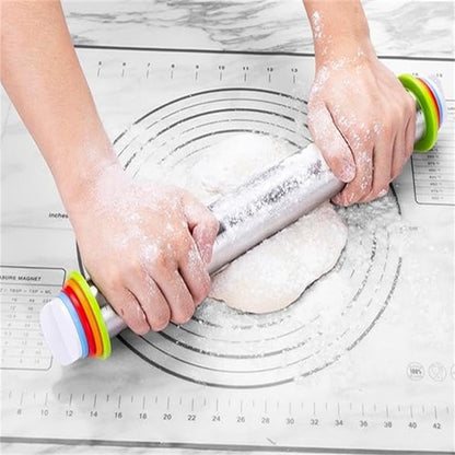 Rolling Pin nonstick and Silicone Baking Pastry Mat combo kit, Adjustable Rolling Pin With Thickness Rings for Baking Fondant, Pizza, Pie, Pastry, Pasta, Dough, Cookies (red)