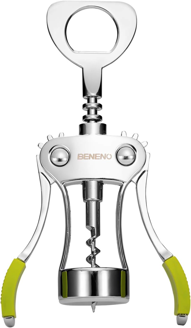 Beneno Wine Opener, Zinc Alloy Premium Wing Corkscrew with Multifunctional Bottles Opener, Sharp Wine Corkscrew with Ergonomic Non-Slip Wing Handle, Silver