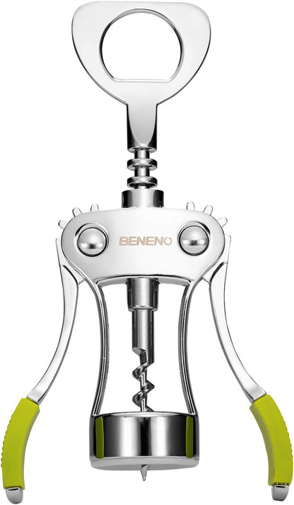 Beneno Wine Opener, Zinc Alloy Premium Wing Corkscrew with Multifunctional Bottles Opener, Sharp Wine Corkscrew with Ergonomic Non-Slip Wing Handle, Silver