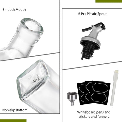 YEBODA 8oz Clear Glass Olive Oil Dispenser Bottles, and Vinegar Cruet Bottle Includes Pourers, Funnel Labels, Cooking Container for Kitchen 6 Pack