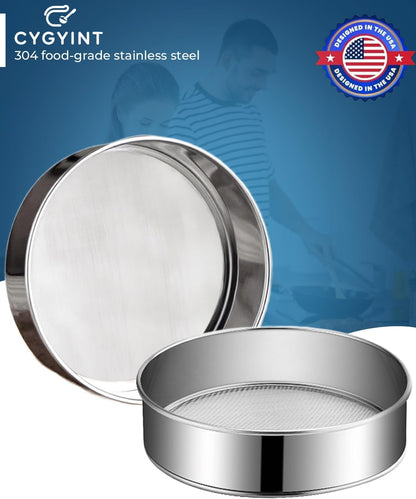 4Pcs Fine Mesh Flour Sifters, 4'' 6'' 8'' 10'' Fine Mesh Drum Sieve Strainer Set 60 Mesh Round Baking Sifter for Cakes, Bread, Pastries & Kitchen Baking Supplies