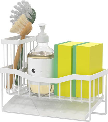 Fssvcd Maifan Sink Caddy Sponge Holder for Kitchen with Brush Holder and Stainless Steel Self Drain Tray, Rustproof Kitchen Sink Organizer for Sponge, Soap Dispenser Storage Accessories