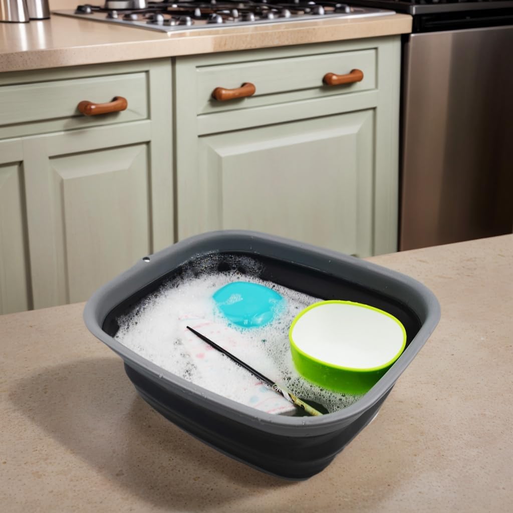 SAMMART 9.45L (2.5 Gallon) Collapsible Tub - Foldable Dish Tub - Portable Washing Basin - Space Saving Plastic Washtub (Grey, M)
