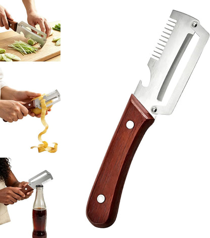 Premium Vegetable Peeler with Wooden Handle and Bottle Opener, 2026 New Multi-functional Vegetable Peeler, Kitchen Gadgets Tool for Fruit Pumpkin Peeling Potato Carrot Veggie Peeler (2PCS)