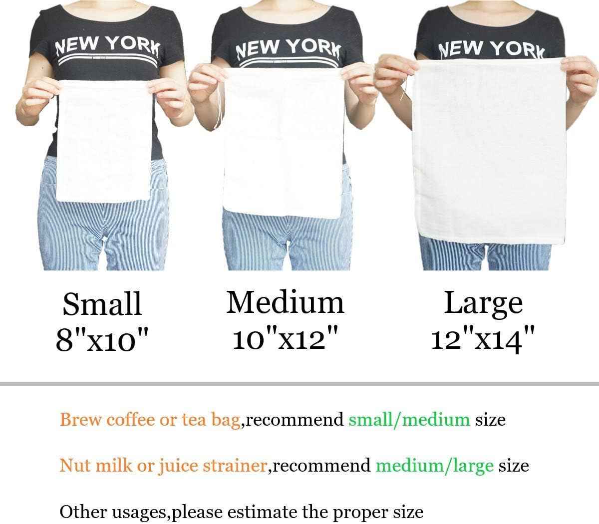 Cheesecloth Bags for Straining,Reusable Cold Brew Coffee Cheese Cloths Strainer,Large Nut Milk Tea Juice Bag,100% Natural Cotton Fine Mesh Filter Bags (X-Small,10 PACK)