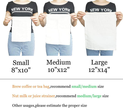 Cheesecloth Bags for Straining,Reusable Cold Brew Coffee Cheese Cloths Strainer,Large Nut Milk Tea Juice Bag,100% Natural Cotton Fine Mesh Filter Bags (X-Small,10 PACK)