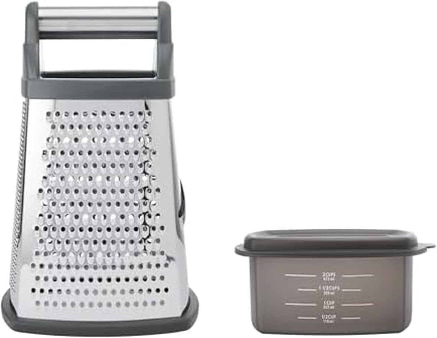 KitchenAid Gourmet 4-Sided Stainless Steel Box Grater for Fine, Medium and Coarse Grate, and Slicing, Detachable 3 Cup Storage Container and Measurment Markings, Dishwasher Safe, 10 inches tall, Black