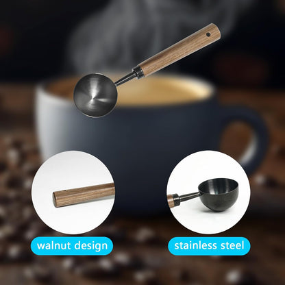 Stainless Steel Coffee Scoop with Walnut Handle - 2 Tablespoon Metal Measuring Spoon for ground Coffee, Espresso, Bath Salts, Formula - Durable Multi-Purpose Scooper (Silvery)
