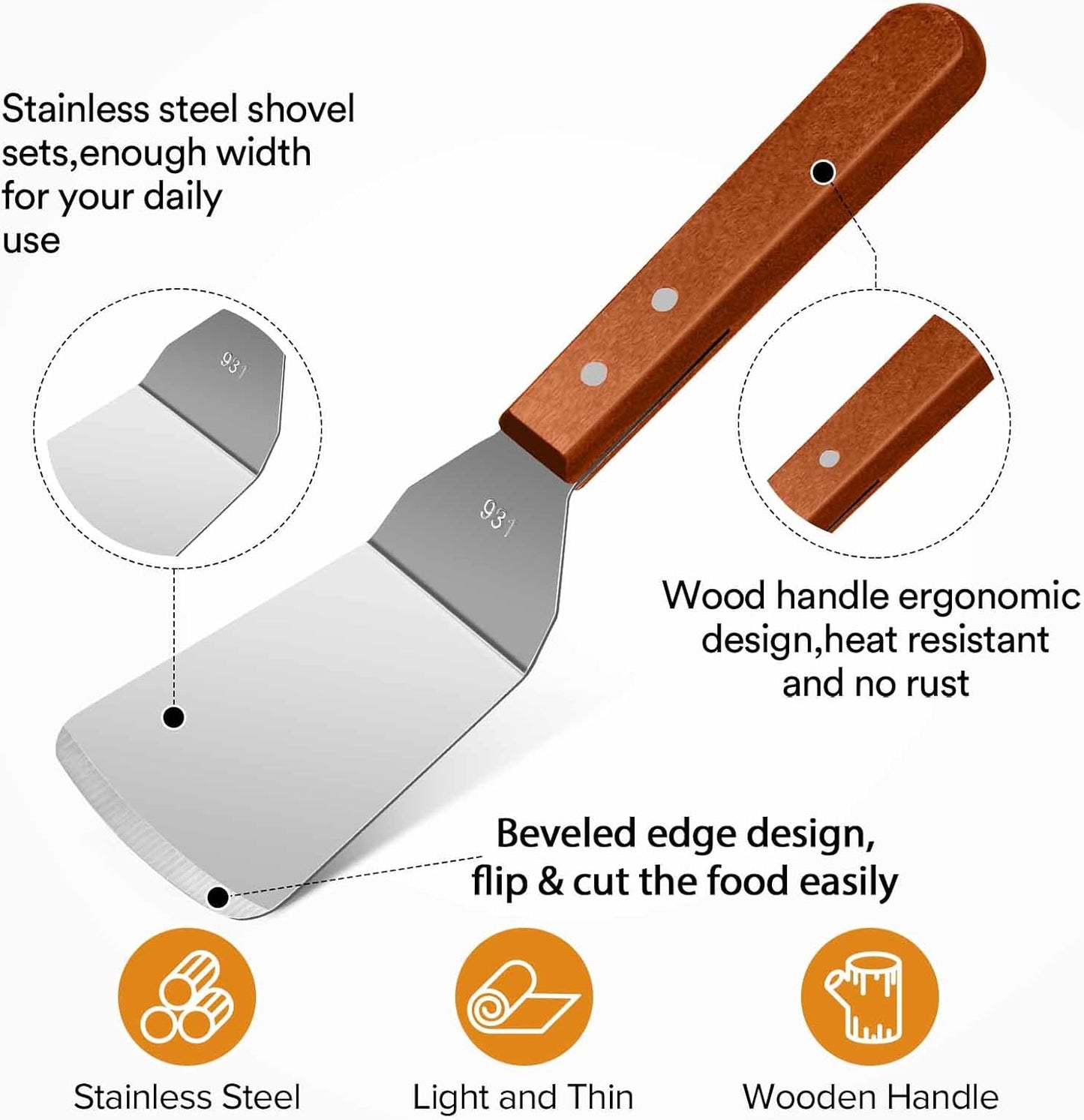 Small Flat Metal Spatula Scraper Set,2 Pcs Stainless Steel Dough Food Scraper Kitchen Tool, Griddle Grill Scrapers for Flat Tops Pancake Pizza Burgers Cooking Cutting Flipping Cleaning, Slant Edge