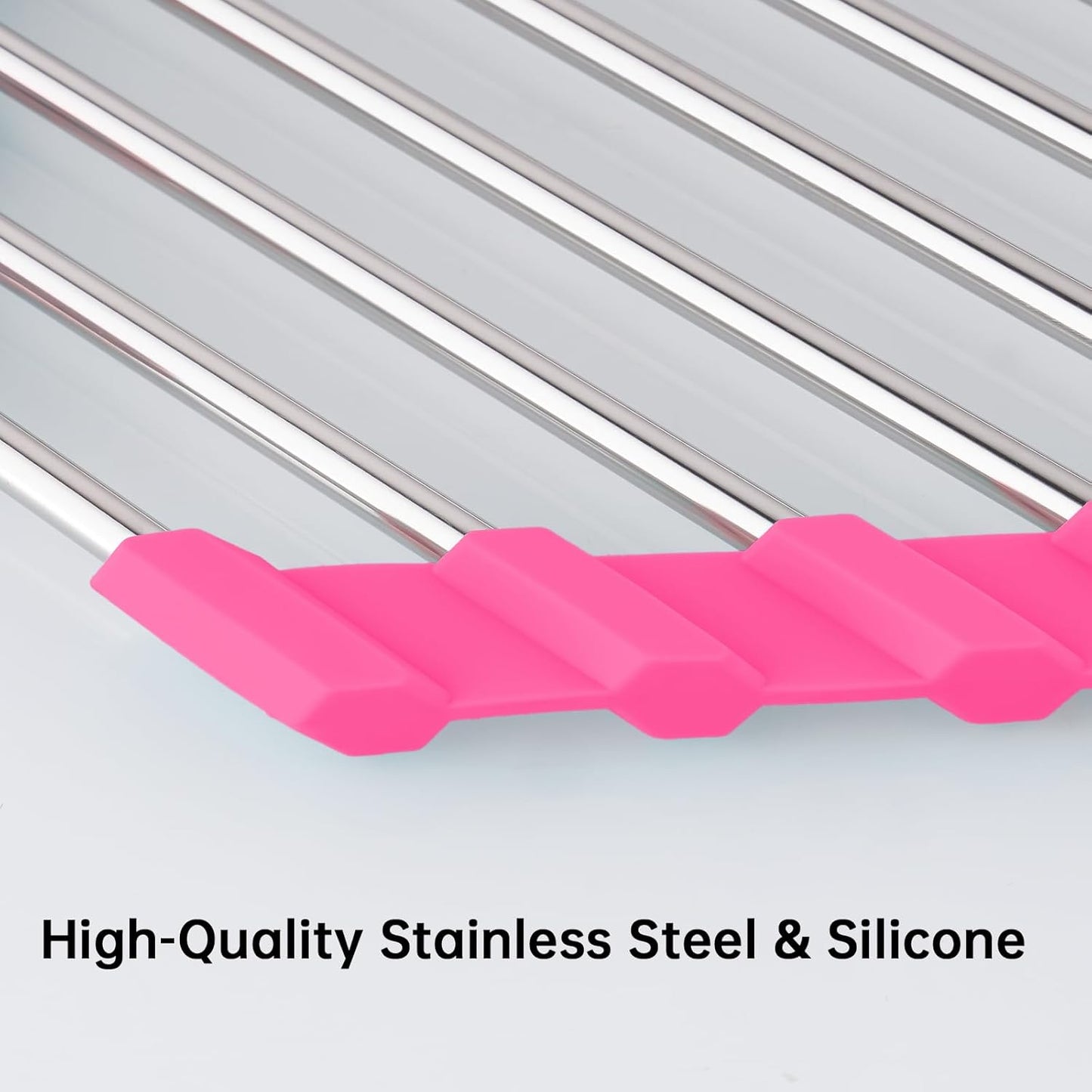 Tomorotec Triangle Foldable Dish Drying Rack, Small Roll-Up Stainless Steel Over Sink Drainer for Kitchen Sink Corner, Rustproof Multipurpose Organizer(Pink)