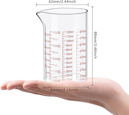 Measuring Cup Set 30ml L(1oz), 60ml (2oz), 120ml (4oz), 250ml (8oz), 4 Piece Glass Liquid Measuring Beakers, High Borosilicate Glass Measuring Cup, V-Shaped Spout