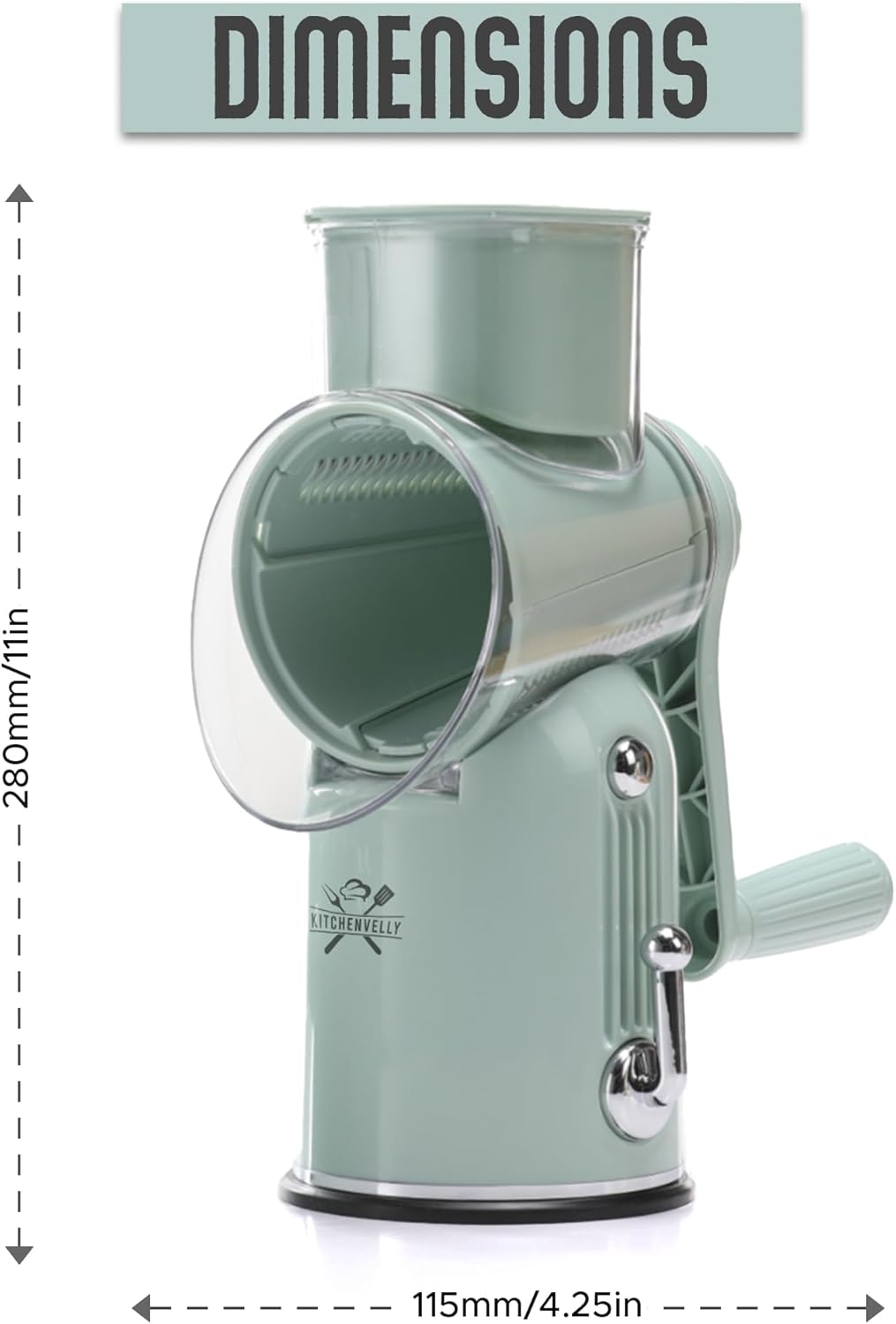 Rotary Cheese Grater Hand Crank, 5 in 1 Vegetable Slicer, Manual Cheese Shredder with Stainless Steel Blades, Food Grater for Cheese Vegetables Nuts, Suction Base, Easy Clean, Beige