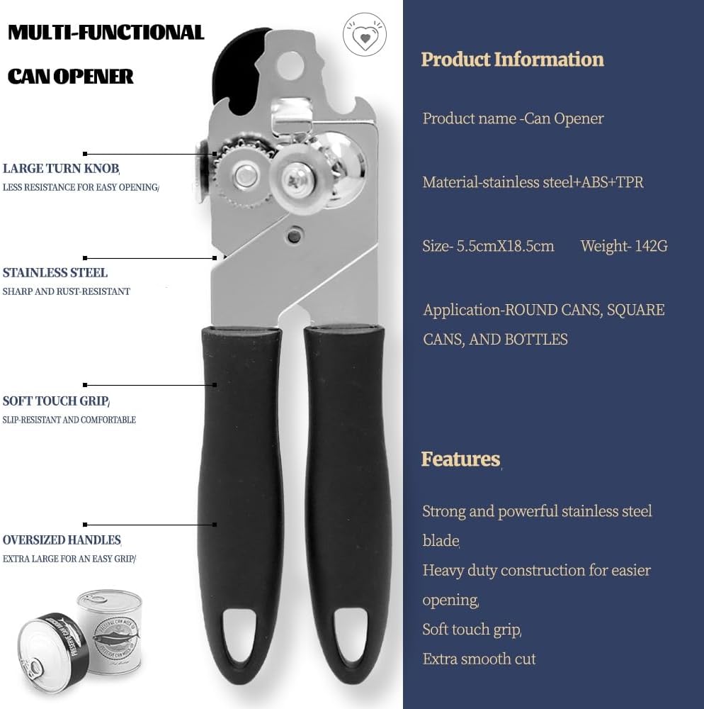 YZÉ Professional Can Opener - 304 Stainless Steel, Effortless Opener for Cans, Jars, Bottles, Commercial Heavy Duty for Kitchen, Camping, RV & Restaurant