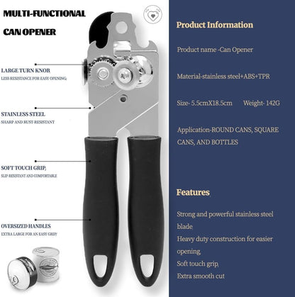 YZÉ Professional Can Opener - 304 Stainless Steel, Effortless Opener for Cans, Jars, Bottles, Commercial Heavy Duty for Kitchen, Camping, RV & Restaurant