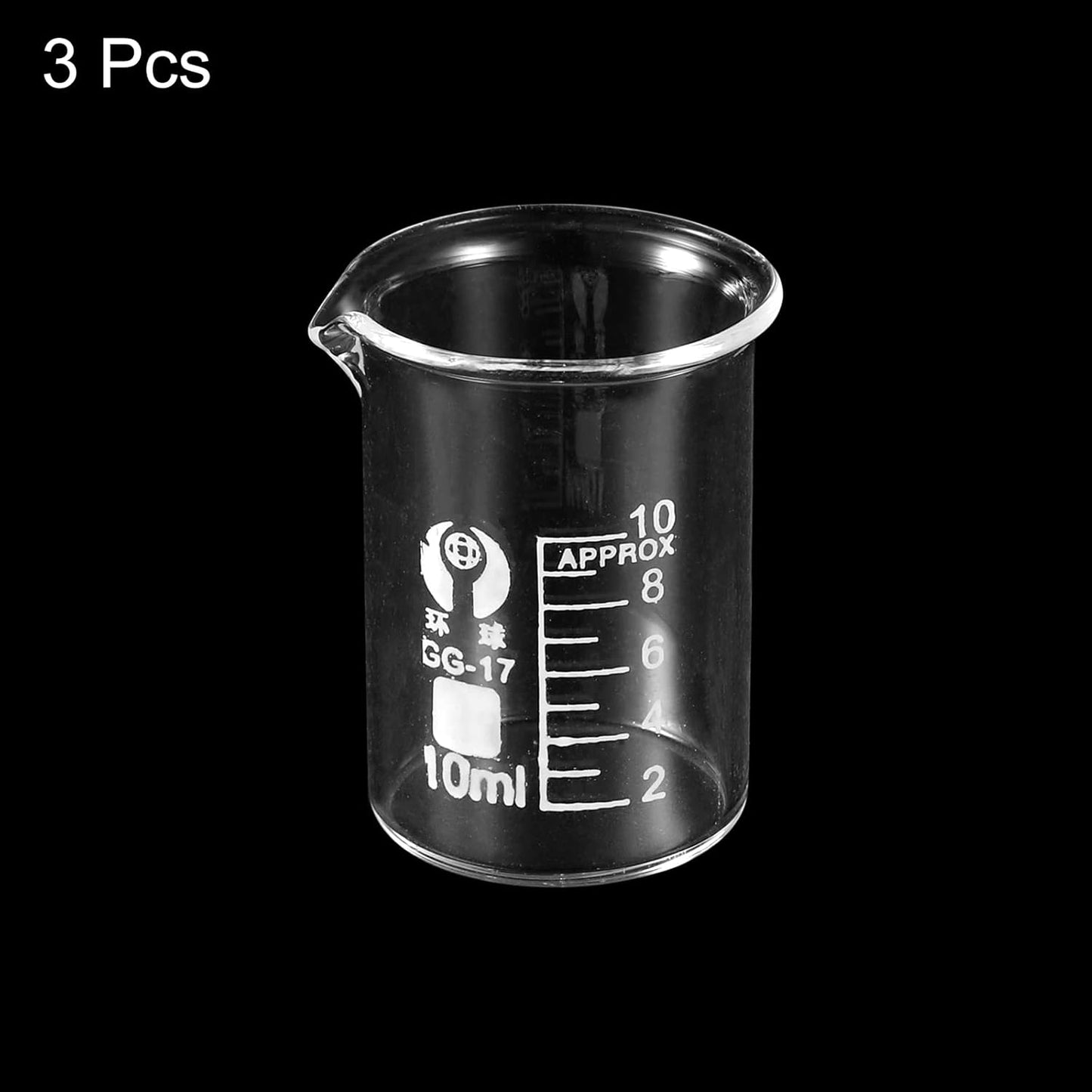 PATIKIL 3Pcs 10ml Low Form Glass Beaker, 3.3 Borosilicate Glass Graduated Printed Scale Measuring Cups with Spout for Kitchen Lab Liquids