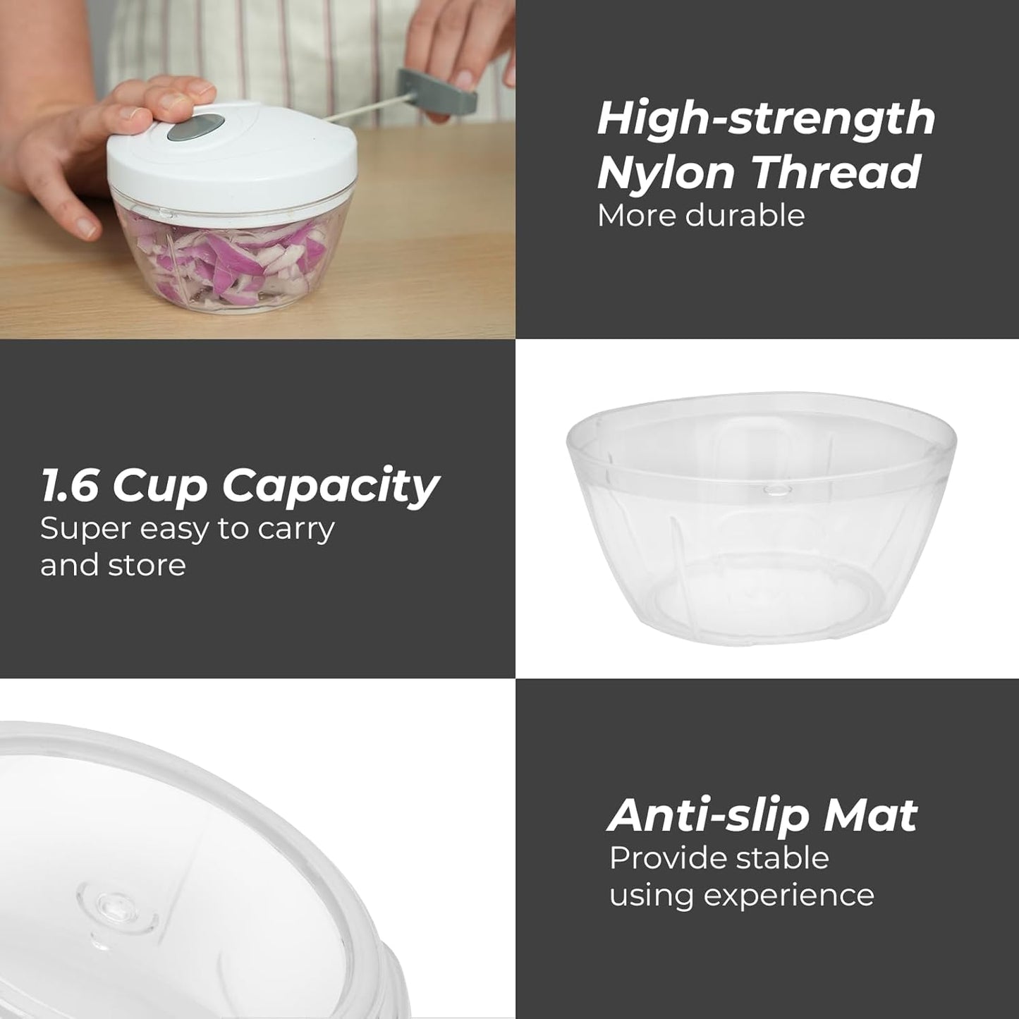 Manual Vegetable Chopper Pull String Food Chopper Sharp Blades Garlic Mincer with Container Onion Cutter for Chili Meat Nuts Herb