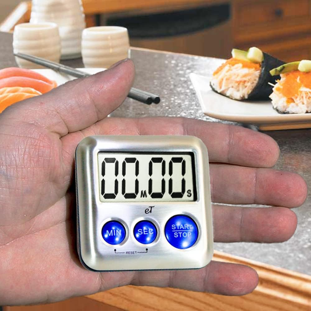 Elegant Digital Kitchen Timer Stainless Steel - Plumberry - Strong Magnetic Back - Kickstand - Loud Alarm - Large Display - Auto Memory - Auto Shut-Off - Model eT-24 (Plumberry) by eTradewinds
