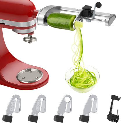 Spiralizer Attachment (5 Blades) Compatible with KitchenAid Stand Mixer, Comes with Peel, Core and Slice, Vegetable Slicer (Not KitchenAid Brand Spiralizer)