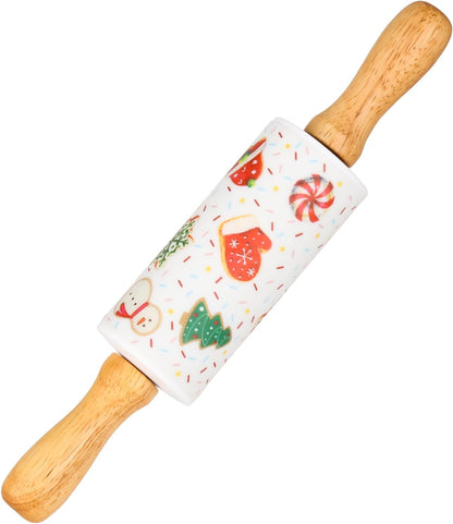 Mini Silicone Rolling Pin for Kids, Non-stick Surface Wood Handle, 9 Inch 1 Pack Blue