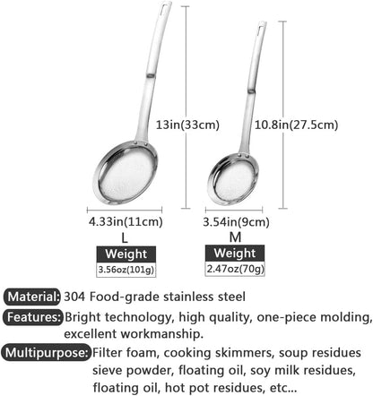 Sieve Fine Mesh Strainer Set Stainless Steel Metal Flat Cooking Skimmer Ladle Colander With Handle Food Strainer Kitchen Tools For Kitchen Baking Oil Filter Flour Sifter Foam,L M Small 3Pack