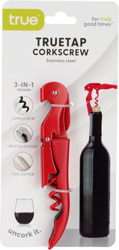 True Truetap Double Hinged Waiter's Corkscrew Wine Opener, Stainless Steel Wine Bottle Opener with Built In Foil Cutter, Home Bar Tools, Bar Cart Accessories, Wedding Gifts, Set of 1, Black