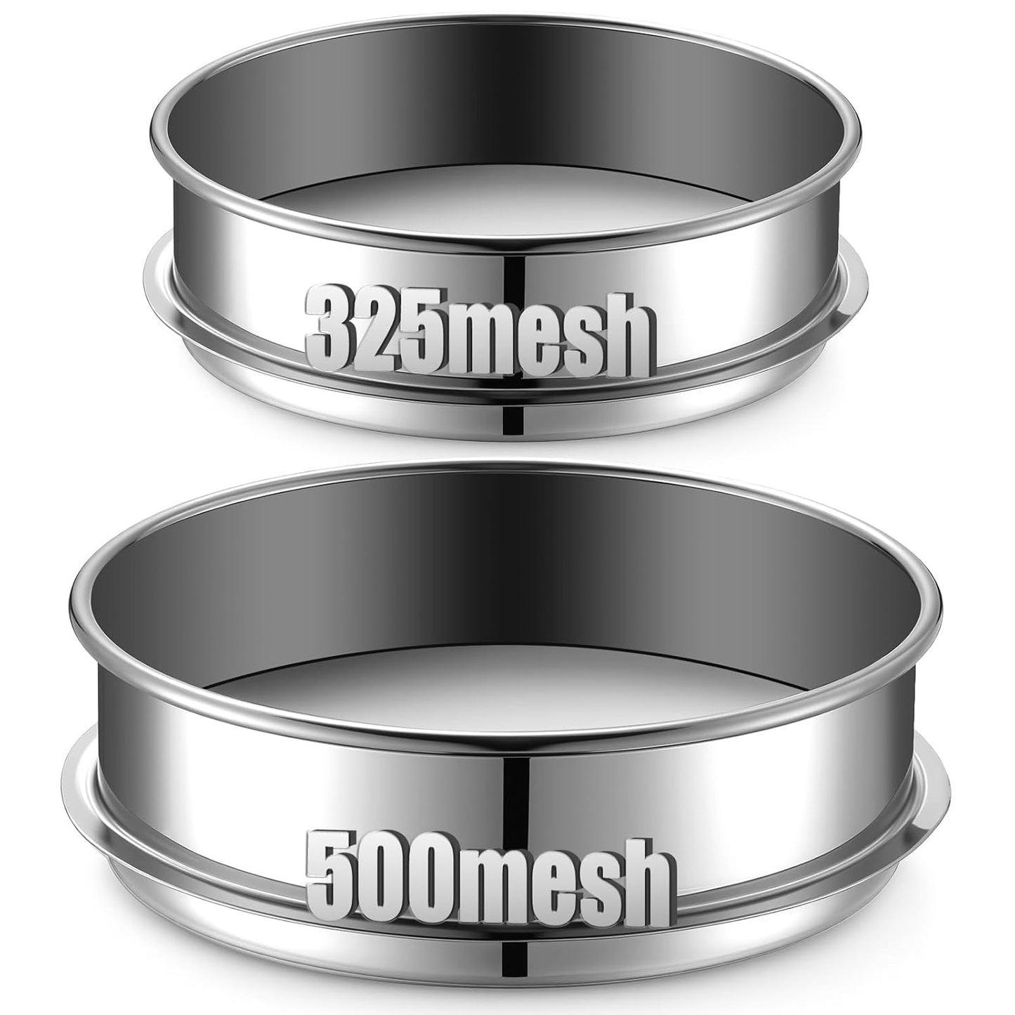 2 Pcs 325/500 Mesh Lab Sieve 325 (0.045mm) /500 (0.03mm) Aperture Stainless Steel Test Sieve, 6''/8'' Diameter Economy Standard Analysis Sample Test for Lab Industrial Home