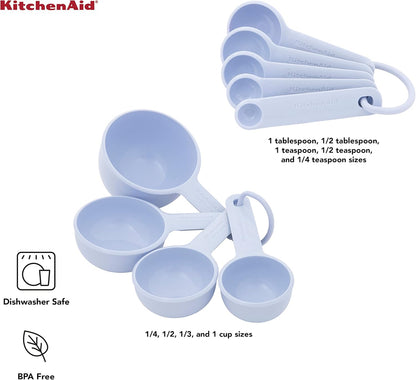 KitchenAid Universal Easy To Read Measuring Cup and Spoon Set with Soft Grip Handle for Maximum Control, Hang Hole and Nesting For Easy Storage, Dishwasher Safe, 9 Piece, Pistachio