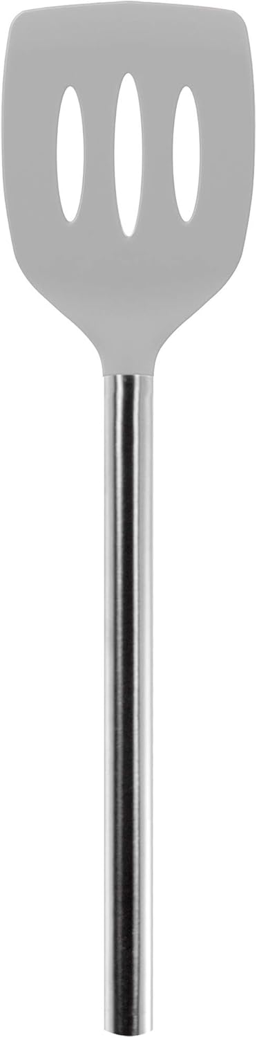 Tovolo Slotted Silicone Spatula Turner Slotted Stainless Steel Handle 10" Blue Slate Heat Resistant Non Toxic BPA Free Kitchen Utensil, Silicone Egg Pancake Flipper Metal Handle Turner for Cooking