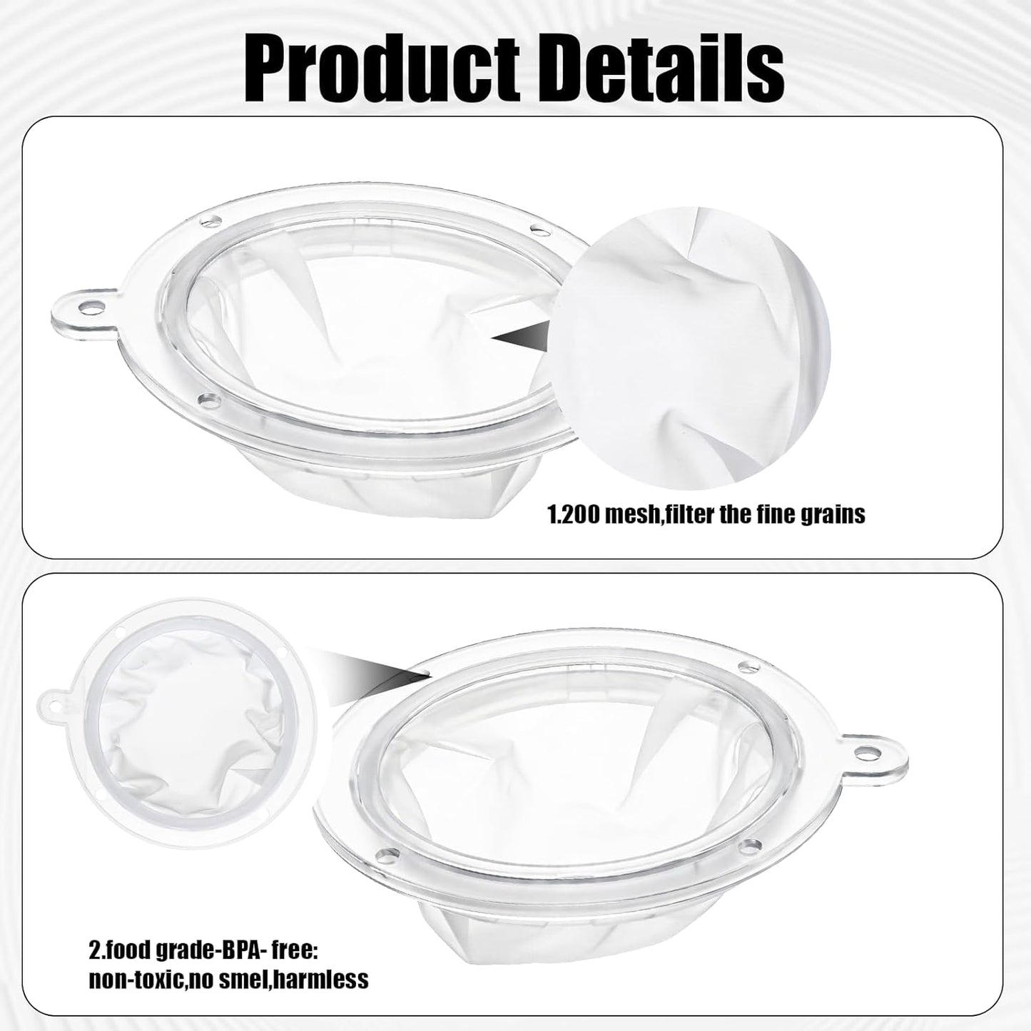 2 Pcs 200 Plastic Cooking Oil Filter, 5 Inch Nylon Fine Mesh Sieve Fine Strainer for Liquids Colander Kitchen Funnel for Yogurt Honey Milk Juice Wine Coffee Cheese Grease Filtering