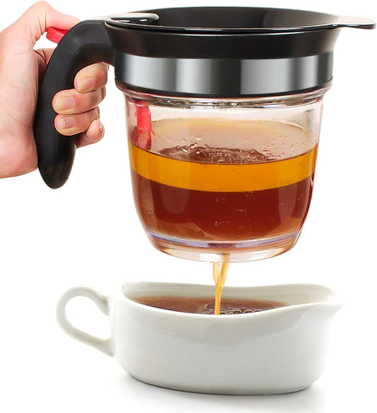 Premium Fat Separator Gravy Bacon Grease Saver With Strainer Jug Cup Oil For Cooking Bottom Release Skimmer Mince Tool Pan Turkey Separating