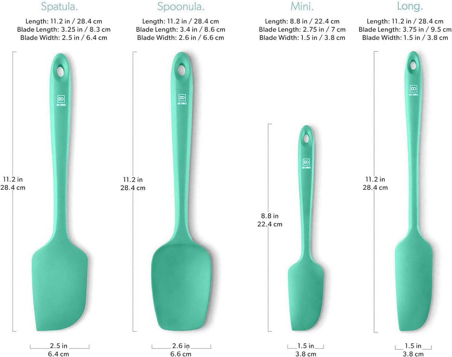 DI ORO Silicone Spatula Set - Rubber Kitchen Spatulas for Baking, Cooking, & Mixing - 600°F Heat-Resistant & BPA Free Silicone Scraper Spatulas for Nonstick Cookware - Dishwasher Safe (4pc, Black)