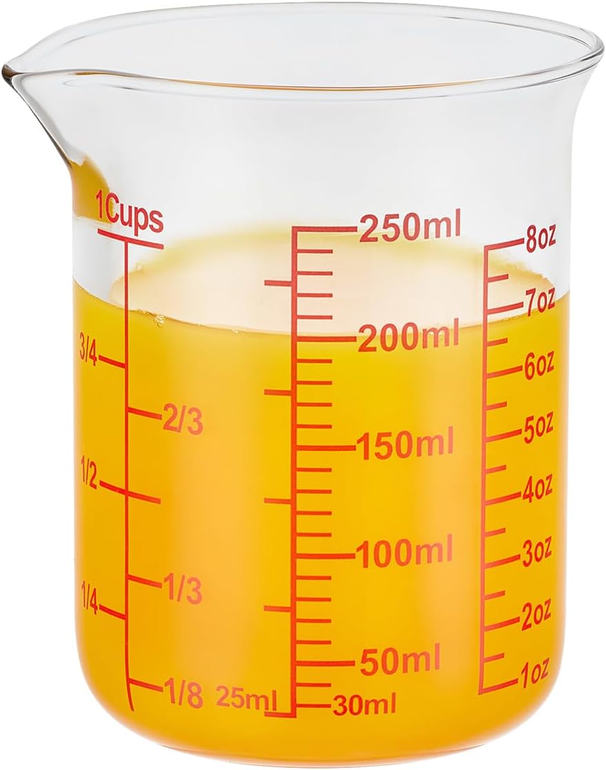 High Borosilicate Glass Measuring Cup-V-Shaped Spout，Glass Measuring Beaker for Kitchen or Restaurant, Easy to Read, 60 ML (2 Oz)-Pack of 2