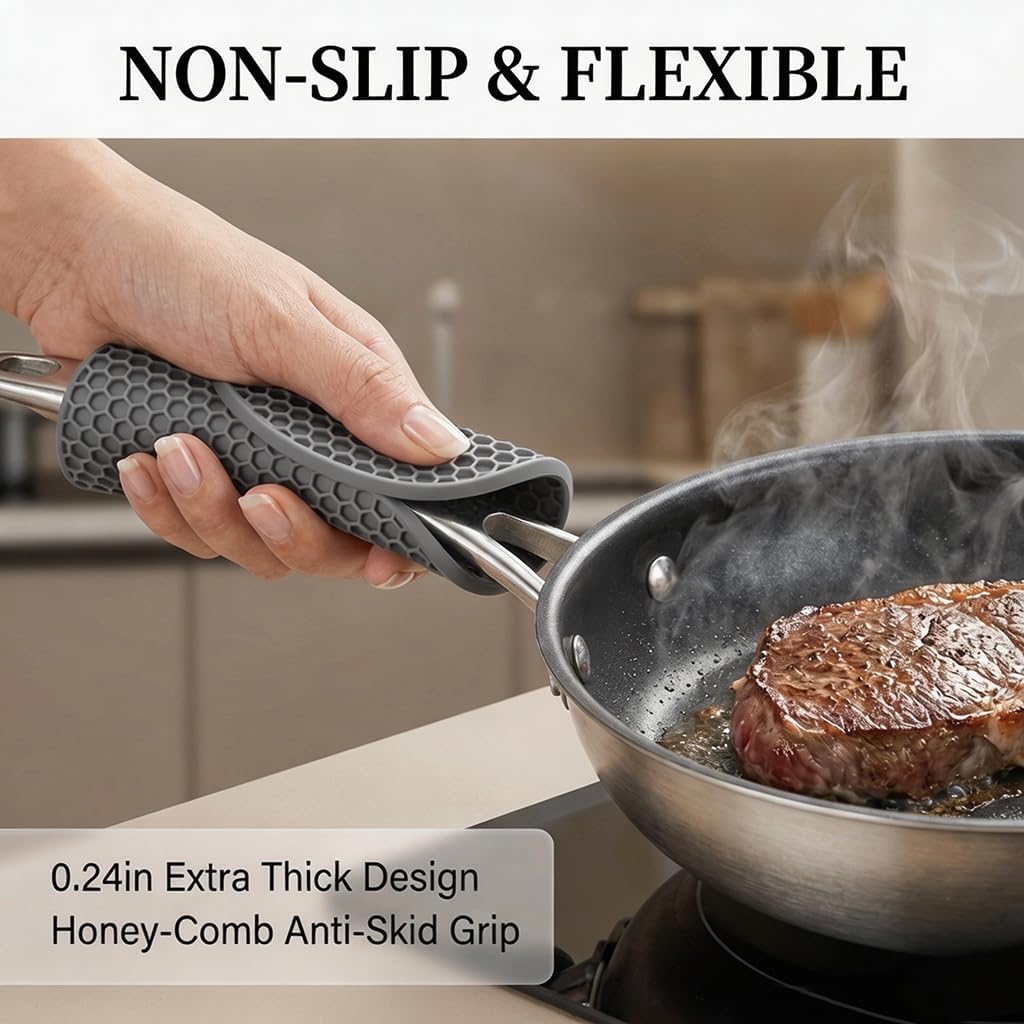 4 Pack Silicone Trivets for Hot Dishes, Heat-Resistant Non-Slip Hot Pads for Kitchen Countertops and Tables, Food-Grade Thick Silicone Mats (Black)