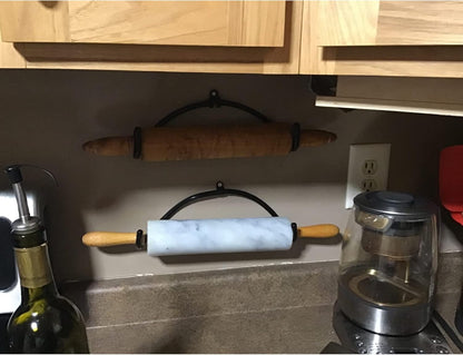 AUXPhome Pack of 4 – Rolling Pin Holder Display Rack Storage Organizers Wall Mount Hooks – Home Decor Kitchen Wall Hanging Multi Purpose Bottle Rack - No Rolling Pin