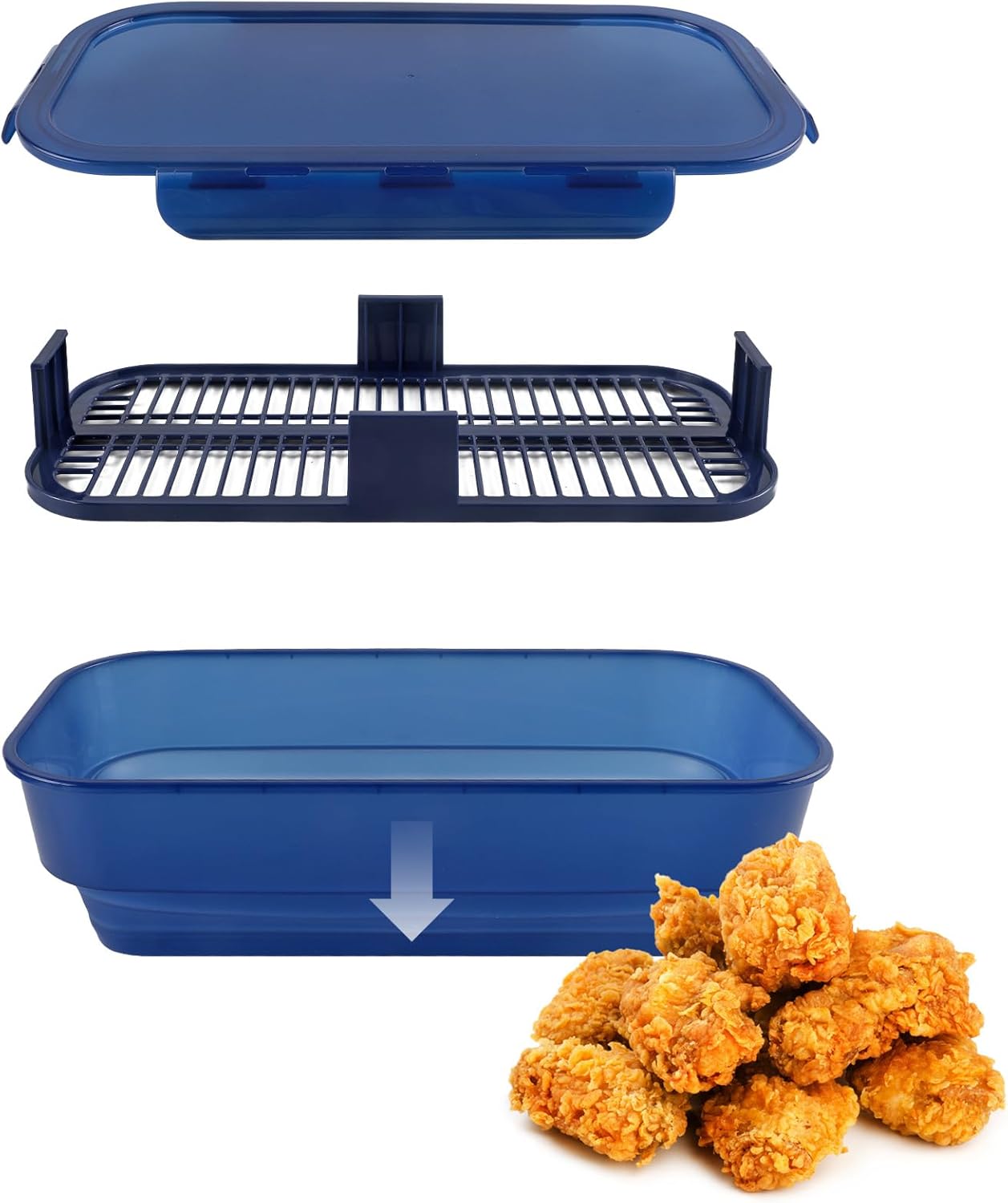 COOK WITH COLOR Collapsible Batter Bowl - Mess Free Breading Shaker Container - Great for Fried Fish, Fried Chicken, Onion Rings, Wings & More, Gray