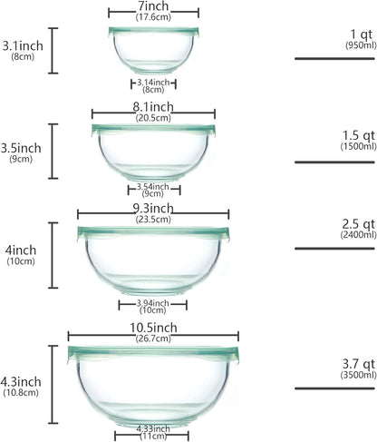 Luvan Glass Mixing Bowls with Lids Set(4.5QT, 2.7QT, 1.1QT)-Large Glass Mixing Bowls, Clear Salad Bowl for Baking, Cooking, Serving, Food Prep, 3PC Nesting Bowls for Kitchen Storage & Dishwasher Safe