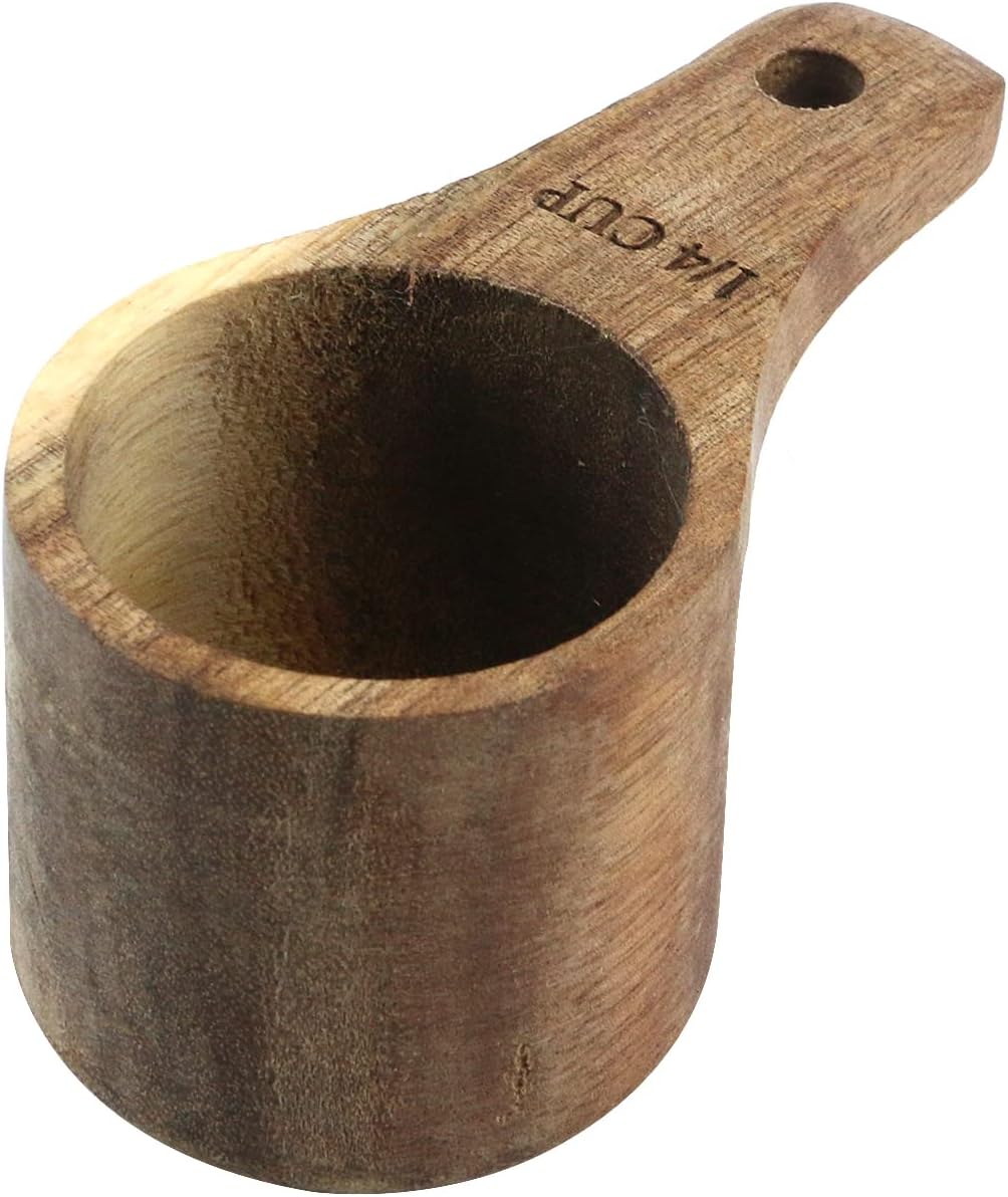Oedema 2 Pcs Wooden Measuring Cup 1/4 Cup Mini Coffee Scoop Kitchen Measure Tool Measuring Spoon for Coffee Beans Tea
