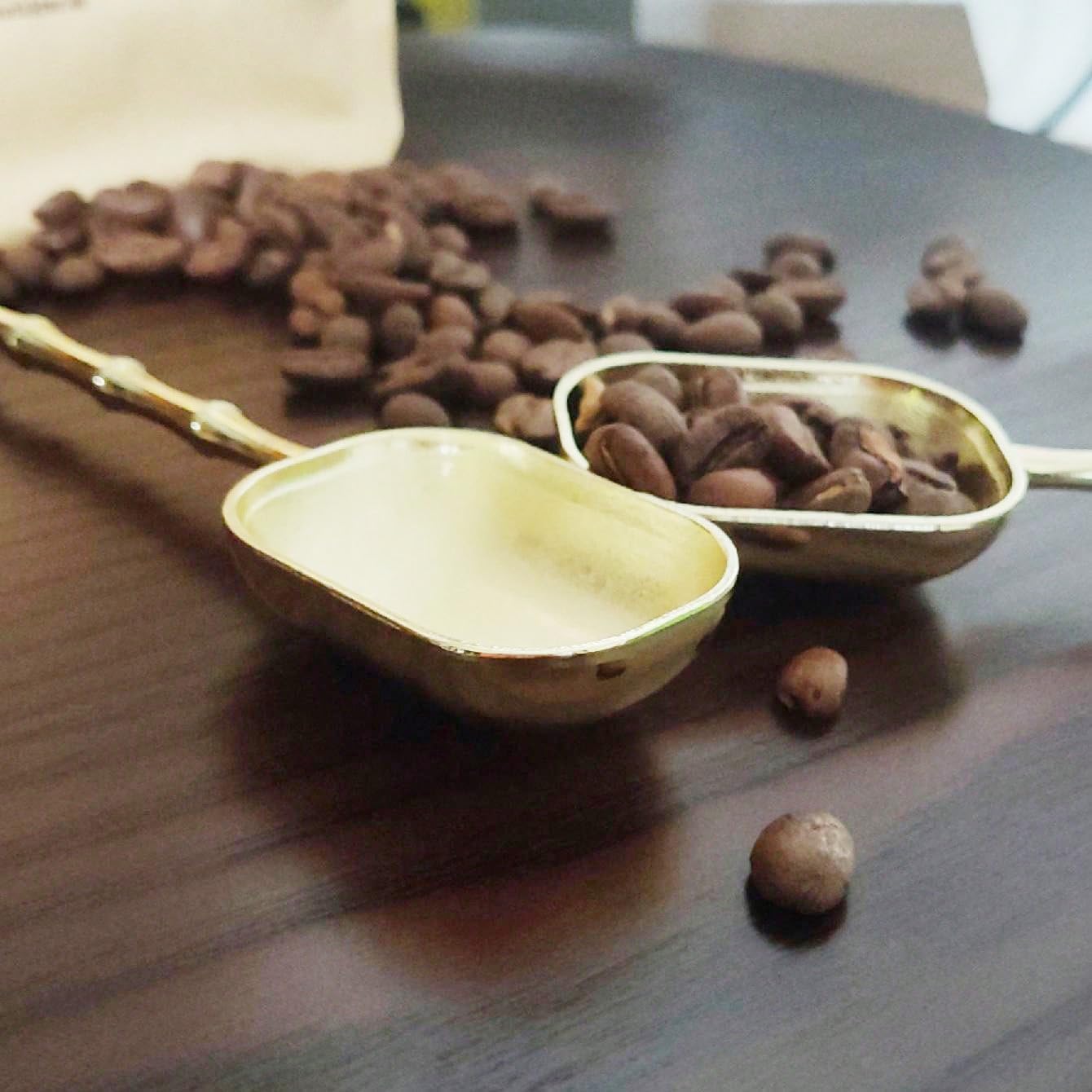 Measuring Spoons with Long Handle, Coffee Scoop, Tablespoon and Teaspoon Scoops Set of 2, Gold Art Style Metal