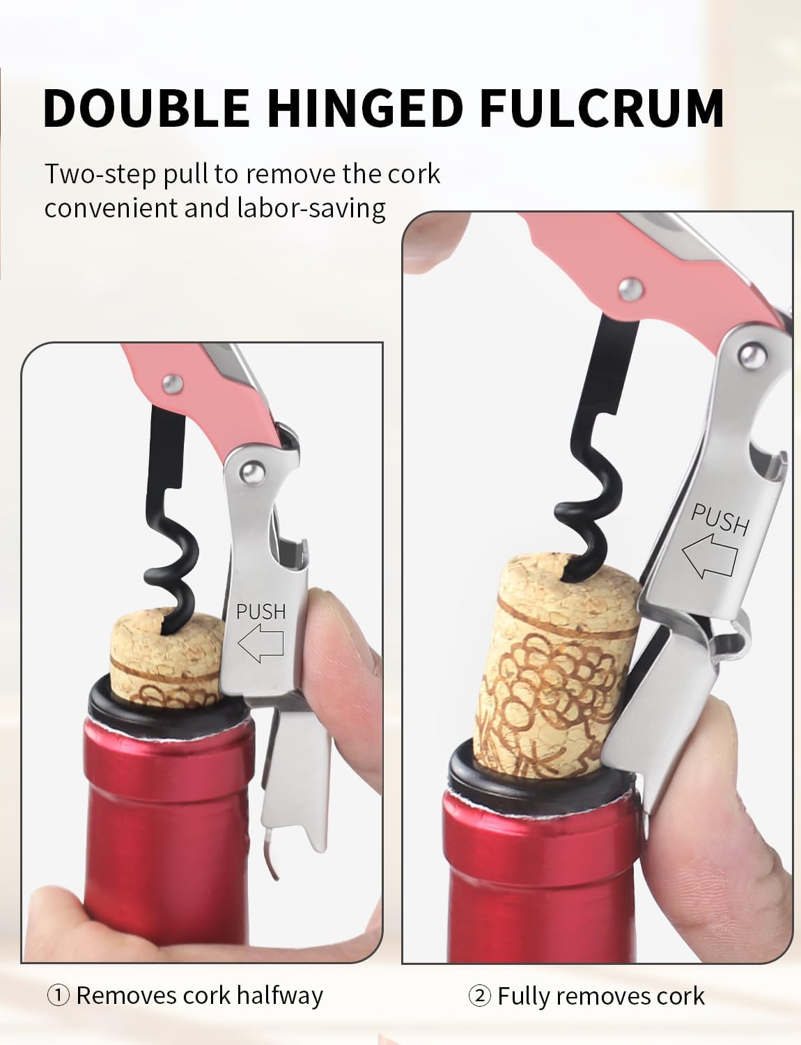 CORKAS Wine Key - Professional Handcrafted Heavy Duty Waiter Corkscrew, Compact Wine Opener with Double Hinged, Foil Cutter and Bottle Opener, Gifts for Servers, Sommelier, Bartenders - Red