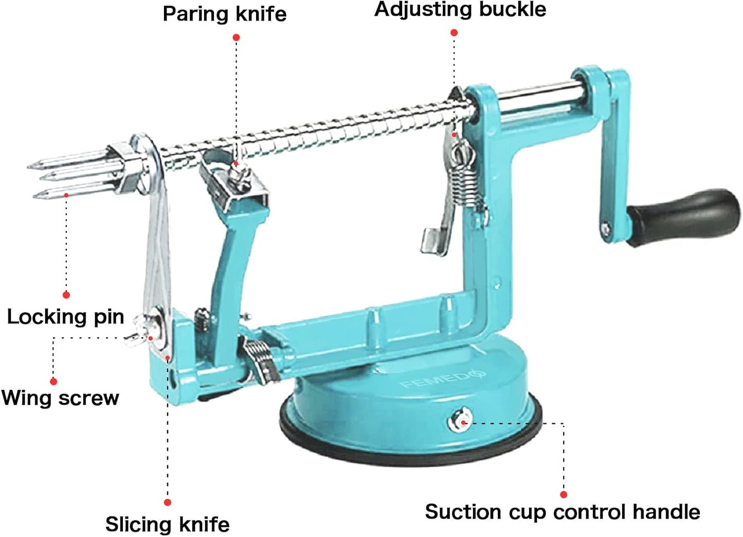 Apple Peeler Slicer Corer with Stainless Steel Blades and Powerful Suction Base for Apples Pears Potatoes(Red)