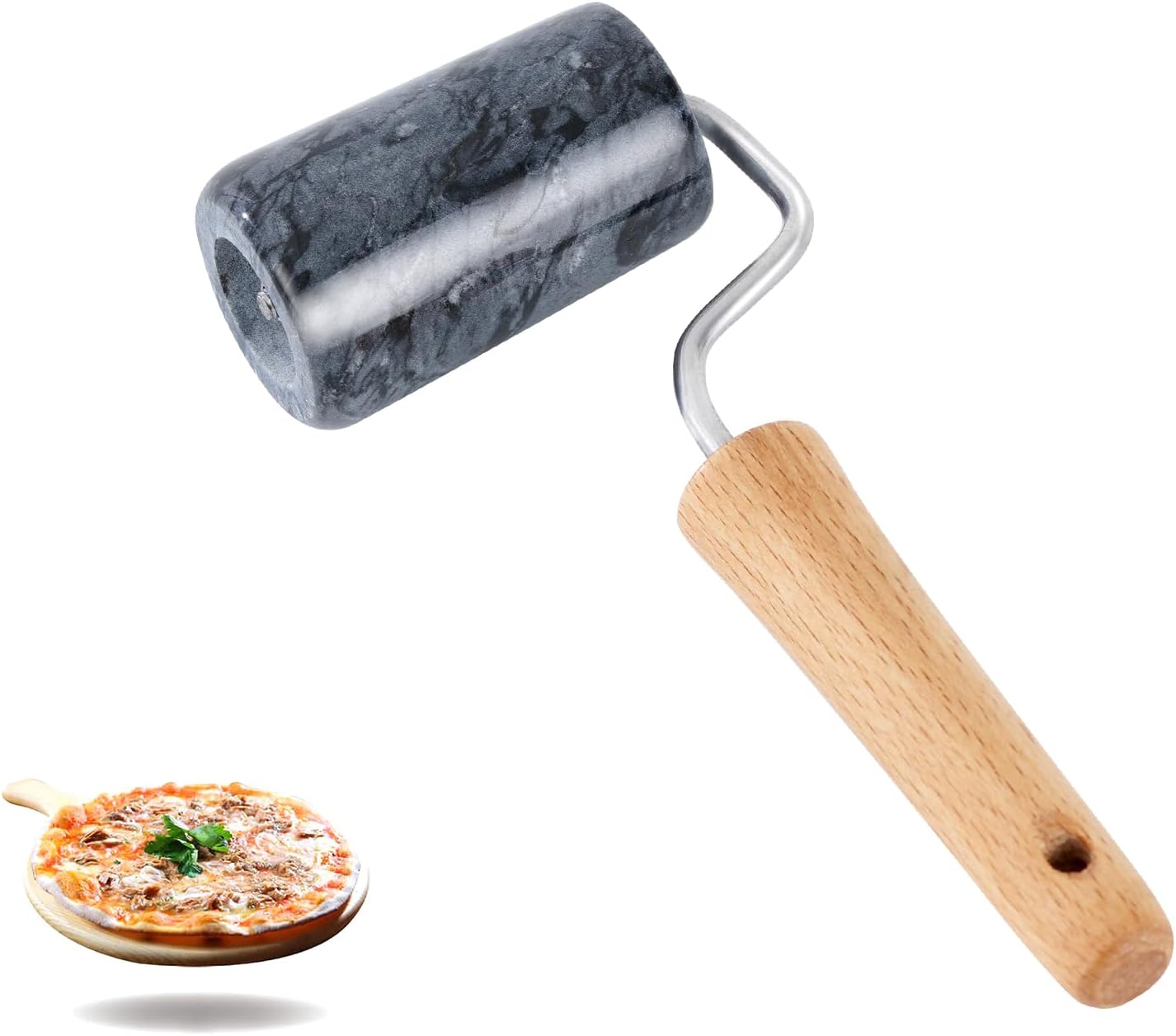 Tianman Small Marble Rolling Pin Pizza Roller, Marble Pastry Roller Non-Stick T-Type, For Cake Baking Tortilla Fudge Pizza Cookies and Other Kitchen Baking Cooking (Type 1 White).
