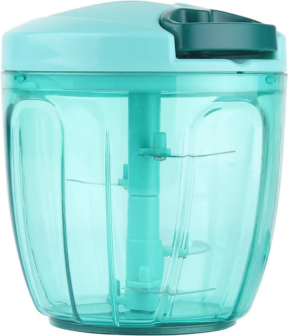 Ourokhome Manual Food Processor Vegetable Chopper, Portable Hand Pull String Garlic Mincer Onion Cutter for Veggies, Ginger, Fruits, Nuts, Herbs, etc., 500ml, Deep Blue