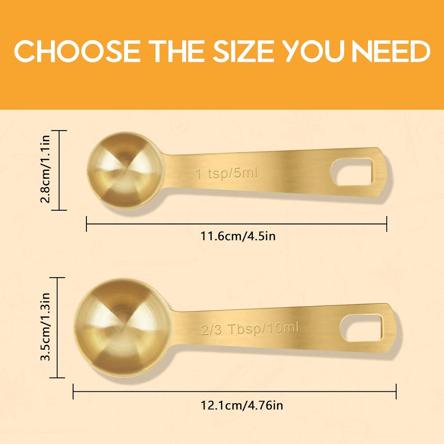2 PCS 1 Teaspoon(5 mL | 5 cc | 1 Tsp | 1/3 Tablespoon) Stainless Steel Single Measuring Spoon, Easy to Use and Easy to Wash Metal Measuring Spoons Kitchen Gadgets for Cooking & Baking