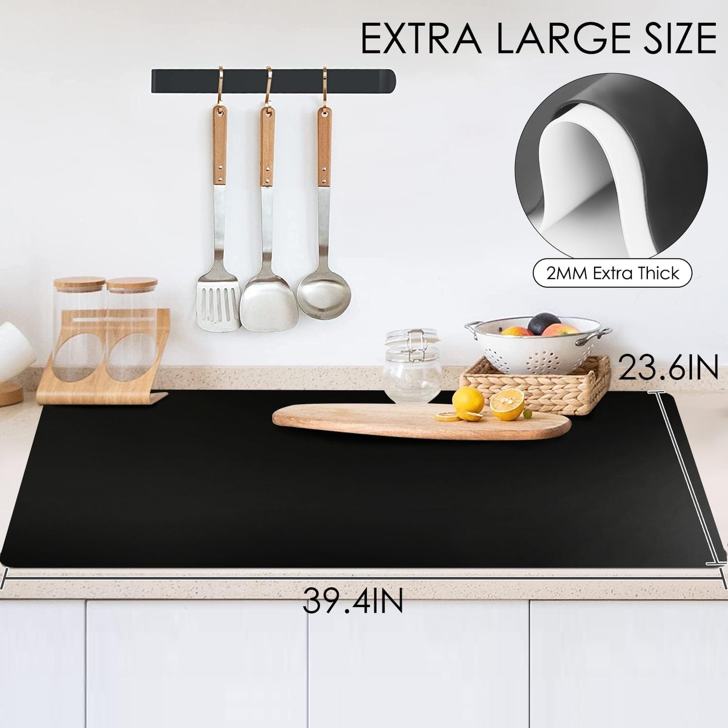 Standard Silicone Mat,Black Baking Mat-Food Grade Kids Dinner Table Placemat Non Slip Counter Mat with Raised Edges Heat Resistant Mat for Air Fryer Nonstick Pastry Dough Mat(1 Pack 23.6'' x 15.7'')