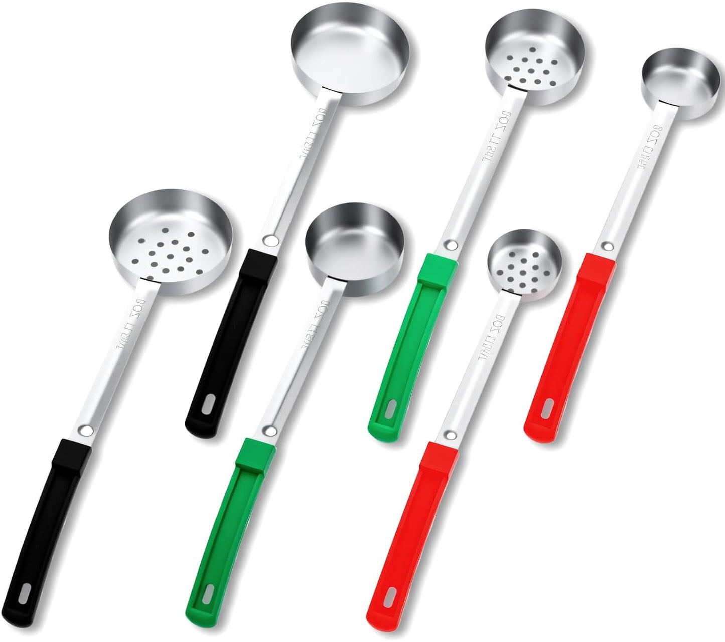 6 Pcs Portion Control Serving Spoons, 3 Size Portion Control Spoons Ladle Scoops Stainless Steel Proportion Manage Slotted and Unslotted Scoops for Weight Loss Kitchen