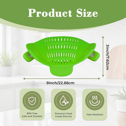 Clip-On Silicone Strainer for Pots, Heat-Resistant Handsfree Pasta & Vegetable Colander, Space-Saving Kitchen Gadget for Noodles, Veggies & Berries (Grey)